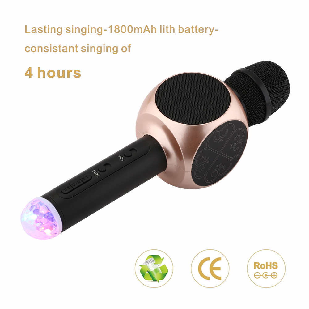 4-Hour Portable Handheld Karaoke Microphone with LED Lights | Wireless Karaoke Player for Home Parties, KTV, and Music Singing | Bluetooth Mic with Built-in Speaker | Rechargeable and Easy to Use for Adults and Kids (Multi) Image