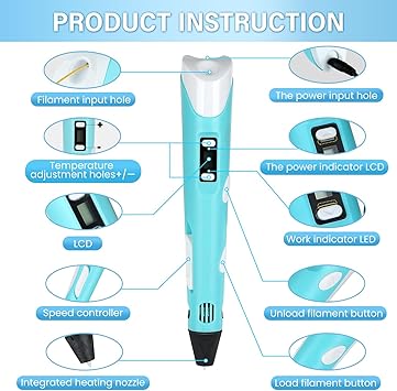 3D Pen Upgrade | Intelligent 3D Printing Pen with LCD Screen, Automatic Feeding | Includes 12 Colors PLA Filament Refills | Creative Gift for Kids Image