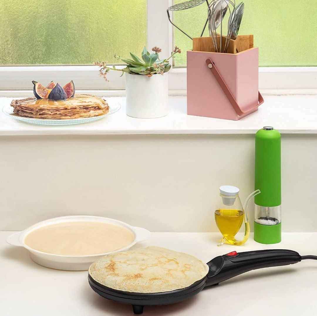 Electric Pancake & Crepe Maker with Auto Power-Off | Non-Stick Hot Plate Cooktop with Automatic Temperature Control | Perfect for Pancakes, Crepes, Omelets, and More Image