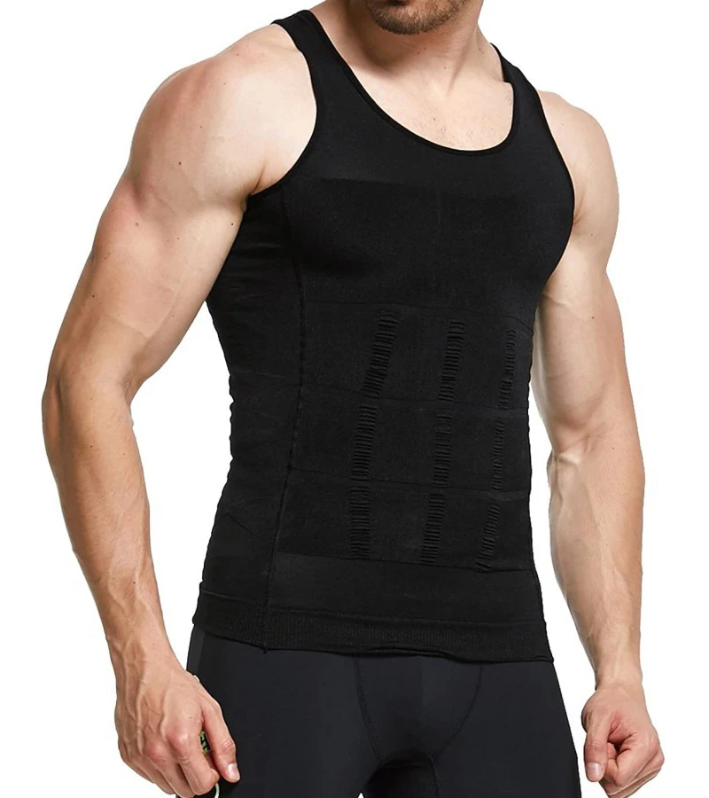 Men’s Slimming Body Shaper Compression Shirt - Abdomen Slimming Vest, Tummy Control Waist Shaper, Comfortable Undershirt for Chest and Stomach Slimming Image