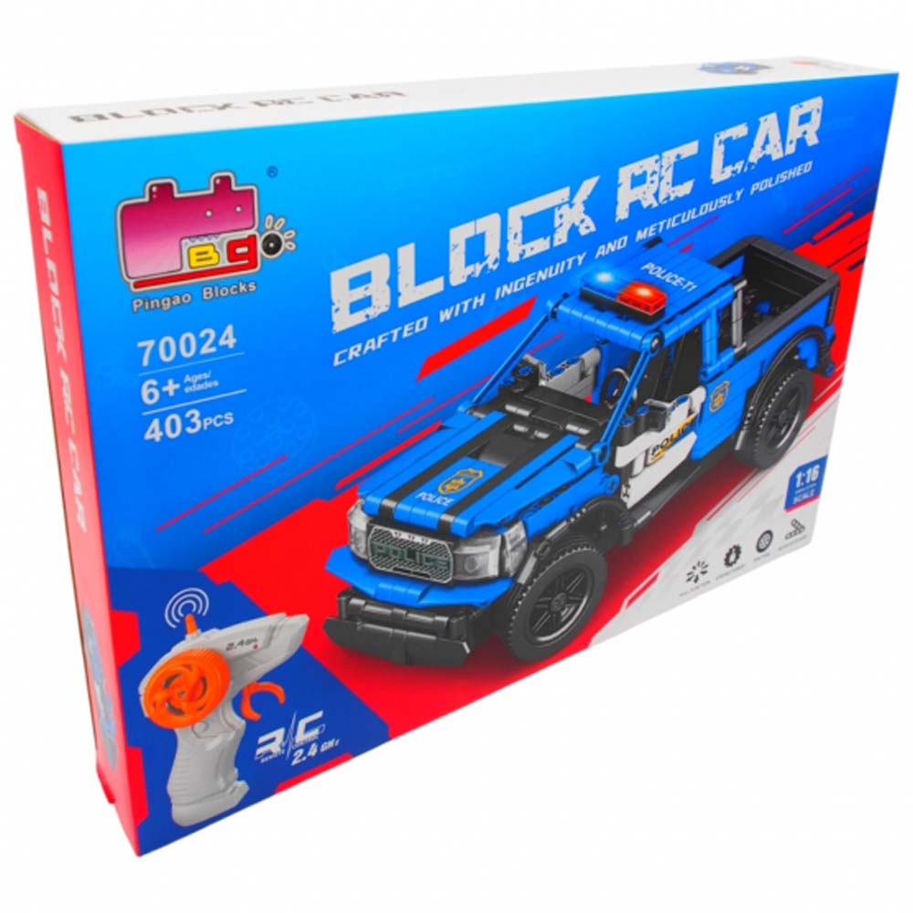Block RC Police Ford Raptor. 1:16 scale remote-controlled technic racing car for building & high-speed action. Off-road model. Image