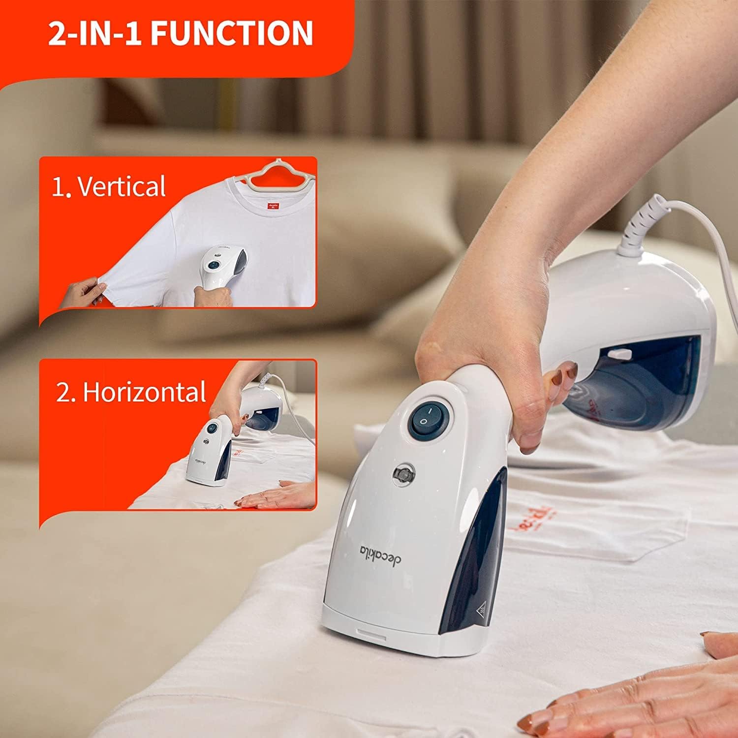 Portable Vertical Steam Iron | 1100W | Continuous Steam Output 28 g/min | Double Use Brush Head | 200ml Tank for Home and Travel Image
