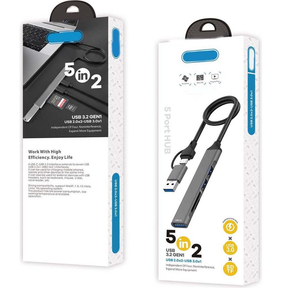 Type-C USB-A 5-in-2 Hub – USB 3.0 and USB 2.0 Accessories for PC and Computer Image