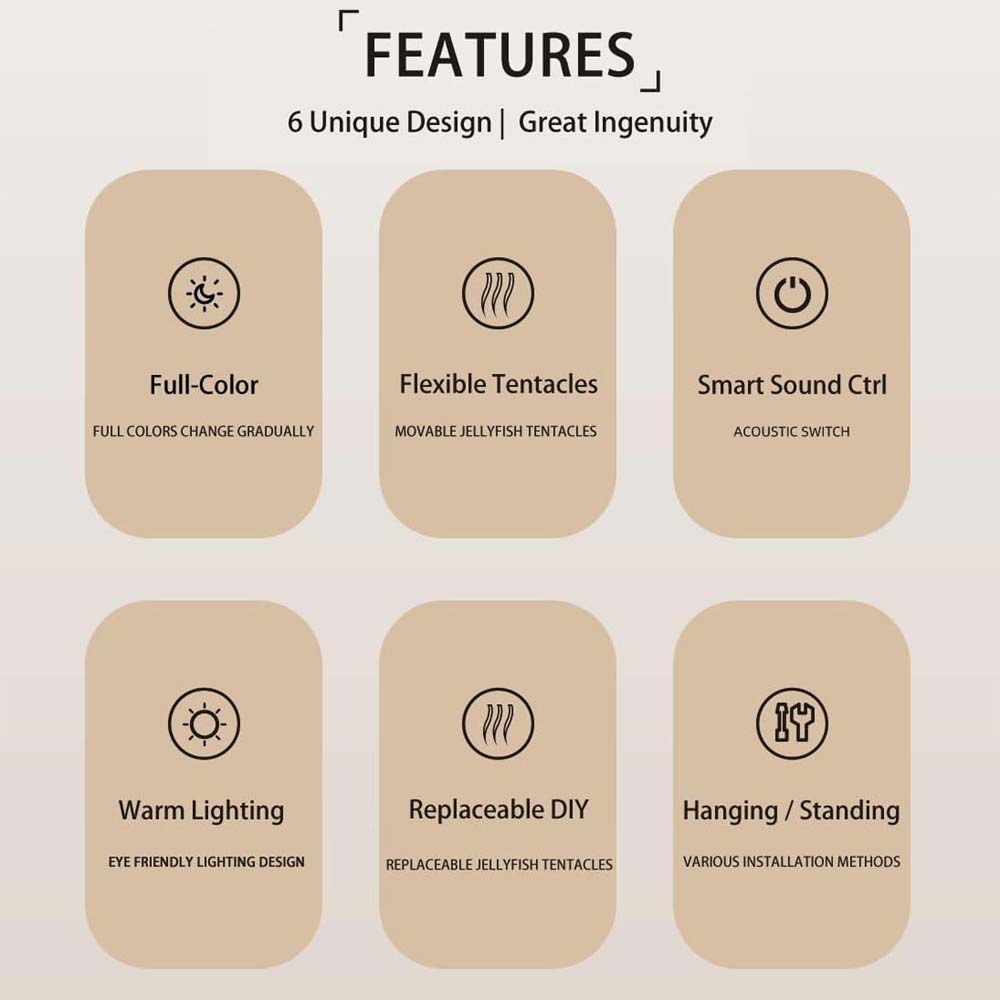 JellyFel Dancing Lamp - RGB Rechargeable Jellyfish Light with Voice Control, Touch Sensor & Gradient Effects (Hanging + Base) Image