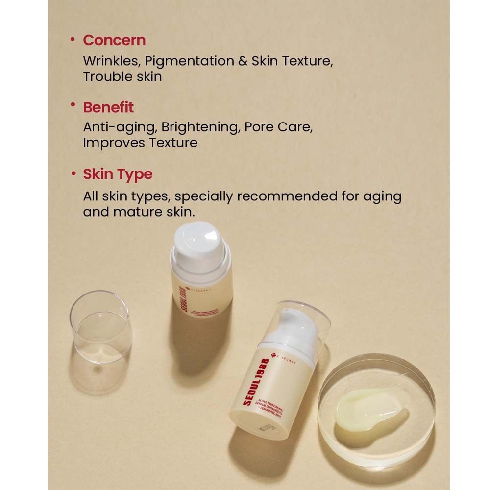 K-Secret SEOUL 1988 Cream with Retinal Liposome 1% & Fermented Rice – Anti-Aging, Brightening, Firming & Hydrating Korean Face Cream 50ml Image