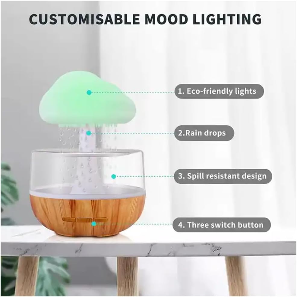 Rain Cloud Night Light Aromatherapy Humidifier Essential Oil Diffuser | 380ML 7-Color Night Light with 3 Power Levels, Water Drop Sound, Cold Fog for Sleep, Relaxation, Yoga, Bedroom, Home, Office (Multicolor) Image