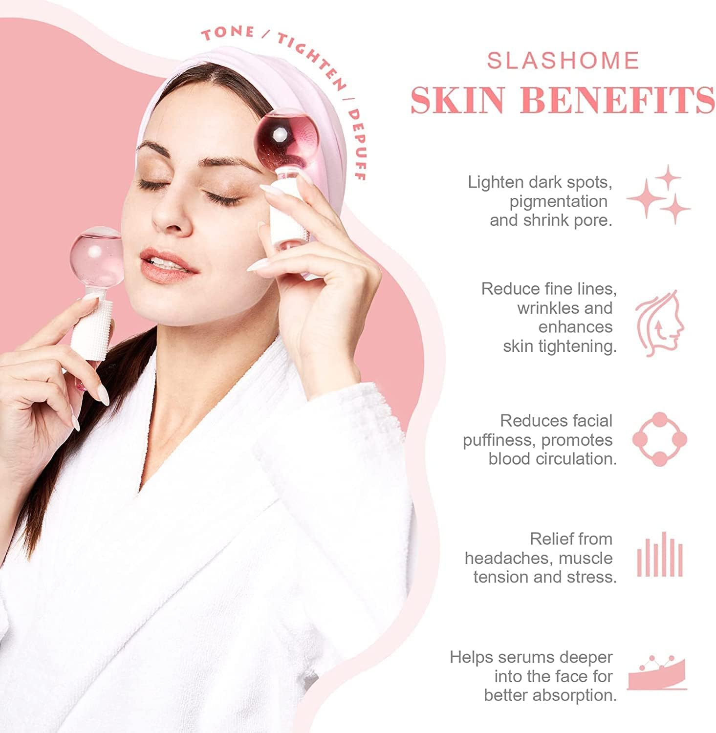 2-Pcs Facial Ice Globes. Cryo roller balls to reduce puffiness, dark circles & wrinkles. Cold therapy facial massager. Image