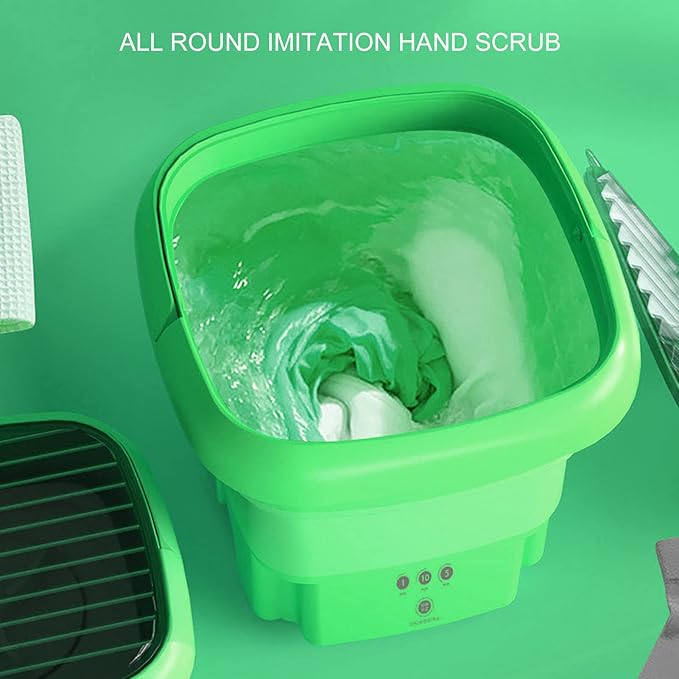 Portable Washing Machine | Mini Foldable Bucket Washer & Dryer Combo | Small Washer with Soft Spin Dry & Drainage Pipe for Underwear, Socks, Baby Clothes, Apartment, Dorm, Laundry (Green) Image