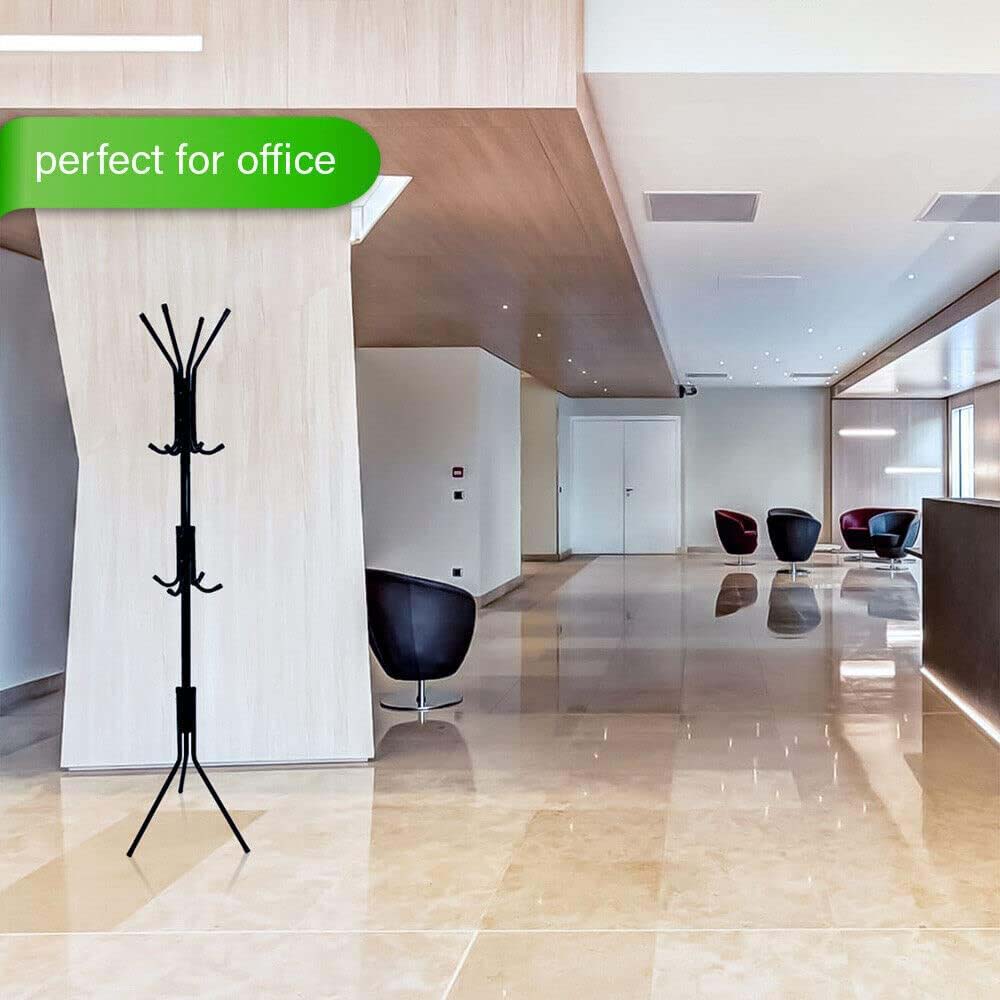 12-Hook Coat Rack Stand - Wrought Iron Clothing Hanger with Shelves, Freestanding Wardrobe Organizer for Bedroom/Entryway Image