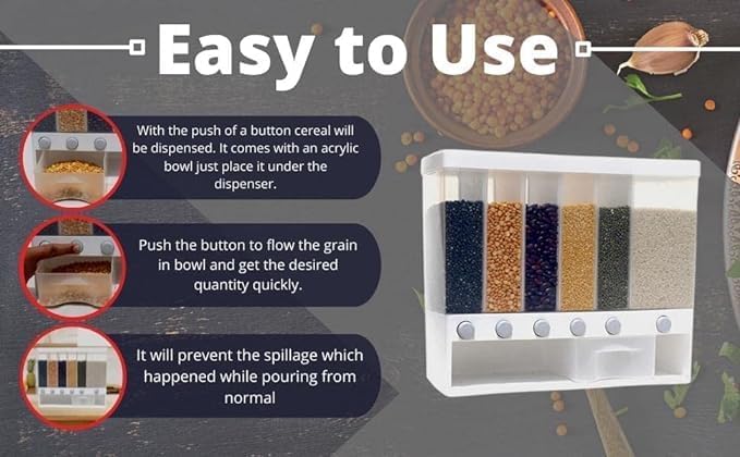 Wall Mounted Cereal Food Dispenser – 6-Section Space-Saving Kitchen Storage for Cereals, Pulses, and More Image