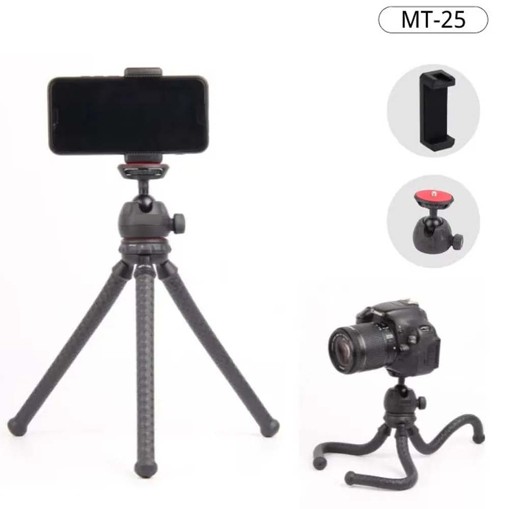 MT-25 Mini Flexible Tripod - Portable Phone & Camera Stand with Bendable Legs for Tabletop, Vlogging & Photography Image