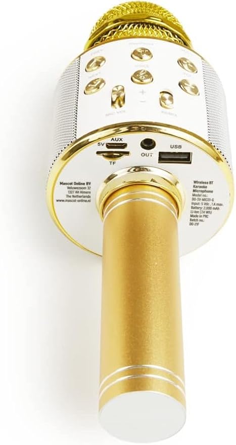Golden Wireless Karaoke Microphone | Bluetooth, AUX, USB Connection | Ideal for Children and Adults | 5.5 Hours Battery Life Image
