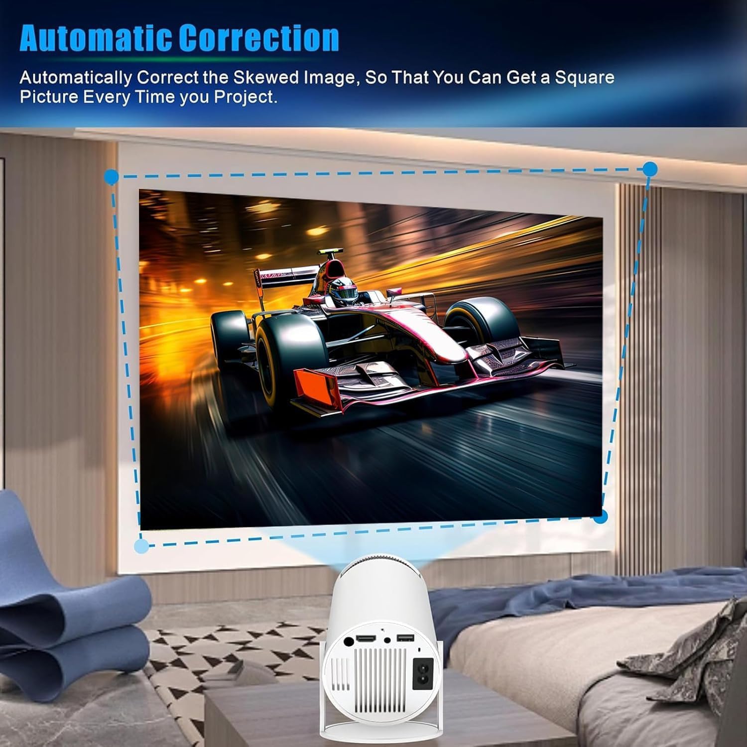 130 Inch Portable Family Projector | Android 11 Smart Camping Projector | 720P HD Display Image