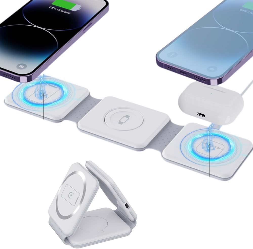 Foldable Magnet Wireless Charger | 3-in-1 Charging Bracket Stand | Compatible with iPhone, Android Phones, Watches, and AirPods Image
