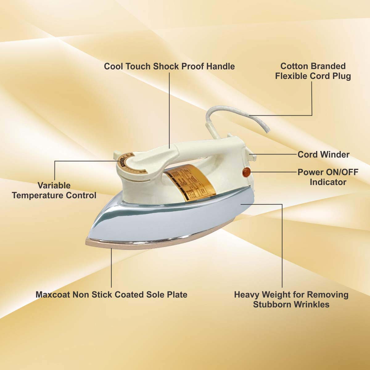 MHI-30 Automatic Dry Iron - 1000W with Stainless Steel Soleplate, Auto Shut-Off & Anti-Drip Image