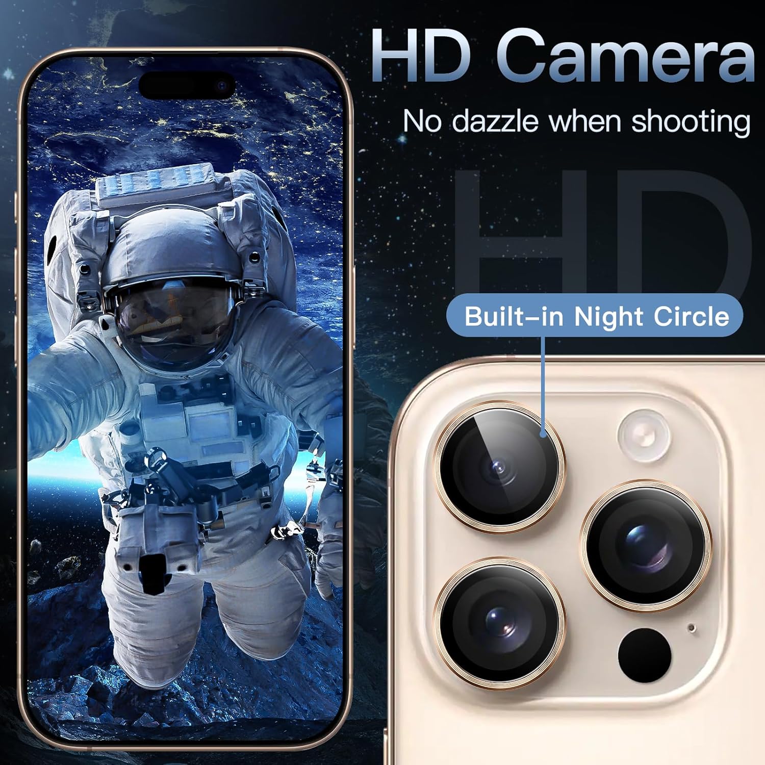 iPhone 16/17 Pro Max Camera Lens Protector - 3-Pack 9H Tempered Glass with  Alloy Ring, Anti-Scratch HD Cover (Desert Titanium) Image