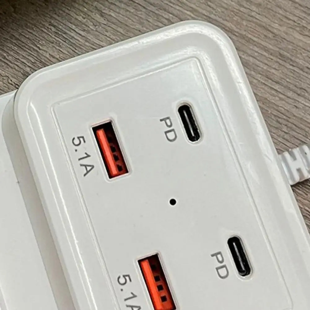 Intelligent USB Power Strip Plug with Dual PD & Dual USB Ports - 5.1A Multi-Port Fast Charging Power Supply | US/EU Plug, 4 USB Output Ports for Safe Charging | 100cm Wear-Resistant Extension Cable competible for iPhone, Android & Other Digital Devices Image