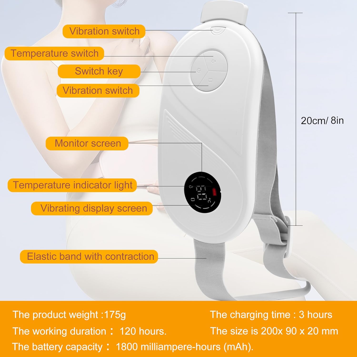 Electric Heating Pad for Cramps - Upgraded Portable Cordless Heating Pad with Adjustable Heat, Soft White Design Image