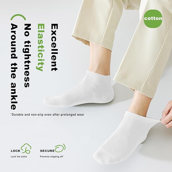 Men's Breathable Cotton Ankle Socks - 6 Pairs, Lightweight & Comfortable for All Seasons (White) Image
