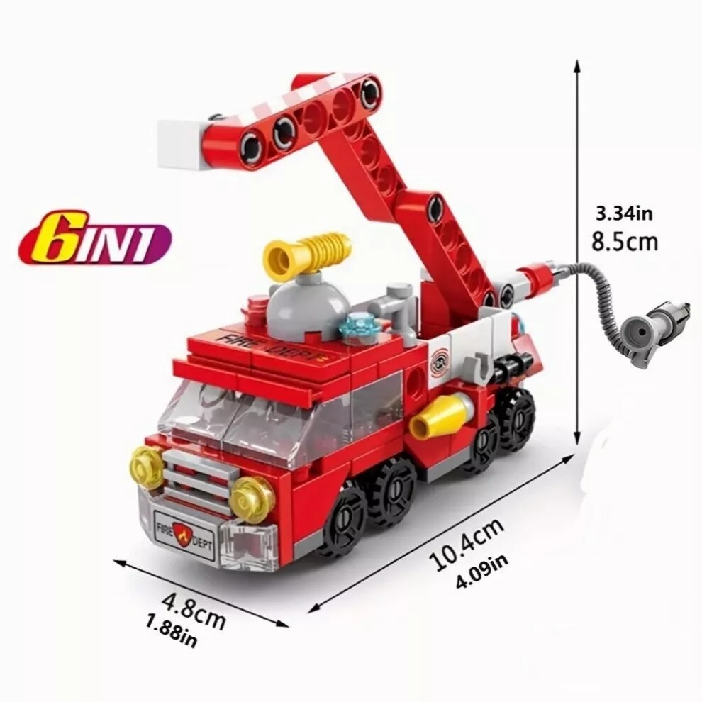 6-in-1 Fire Brigade Truck Building Blocks Set – 142-Piece Creative Play Toy for Kids, Durable DIY Assemble Fire Trucks & Emergency Scenes, Perfect Gift Image