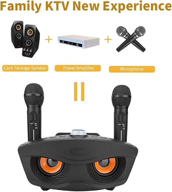 Wireless Bluetooth Speaker with 2-Piece Microphone Set | Portable Karaoke System for Home, Parties, and Events (Black) Image