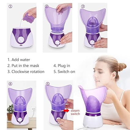 Facial Steamer | Professional Steam Inhaler for Face Sauna Mask | Moisturizer for Sinuses with Aroma Diffuser | Beauty and Care (Purple) Image