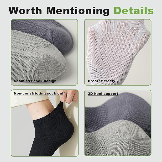 Men's Breathable Cotton Ankle Socks - 6 Pairs, Lightweight & Comfortable for All Seasons (Black) Image