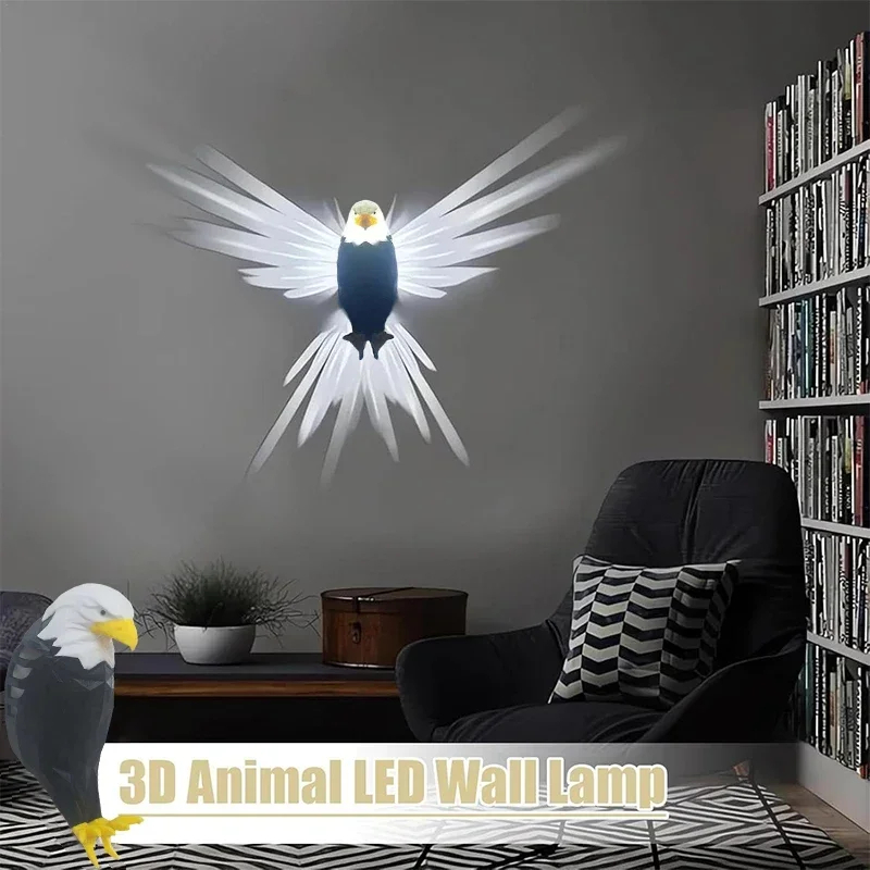 3D Bald Eagle Wall Night Light - Wings of Light, Realistic Wing-Shaped LED Decoration for Bedroom, Living Room, Study Image