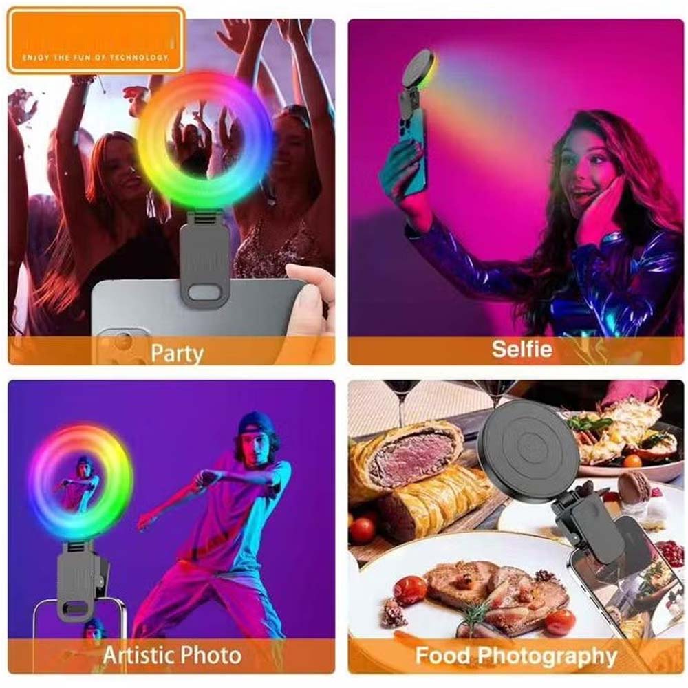 U20 PRO Ring Selfie Light - RGB Clip LED Fill Light with Tripod, Portable Mini Video Lighting for Phone & Camera (Black) Image