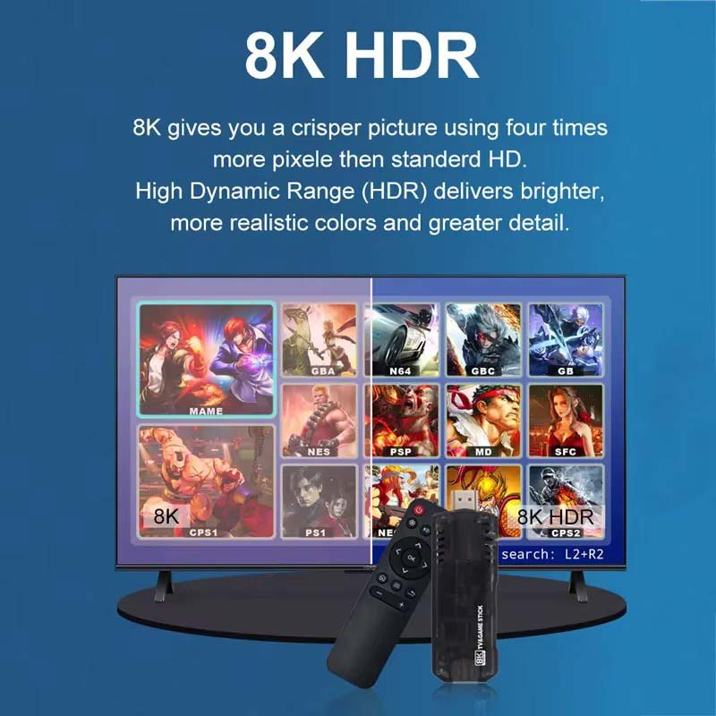 X8 Android TV Box 8K HDR | Game Console Double System | 10,000+ Classic Games | Dual Controller Support | Android TV Stick with Chromecast, Google Assistant | 5G WiFi Compatible Image