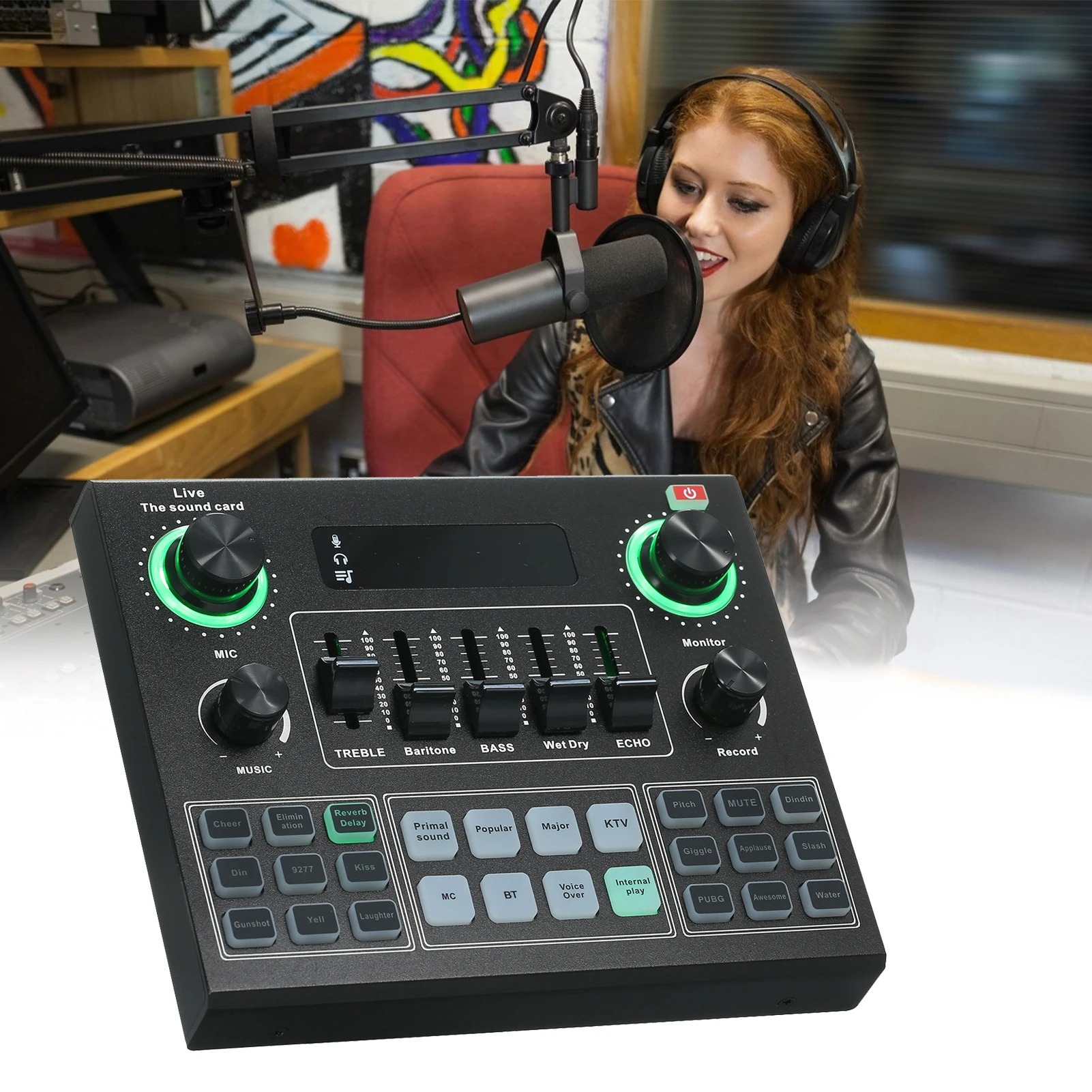 V9 Live Sound Card BT – Audio Accompanying Mixer with Sound Effects for Broadcast Recording and Network Singing on Mobile Phones Image