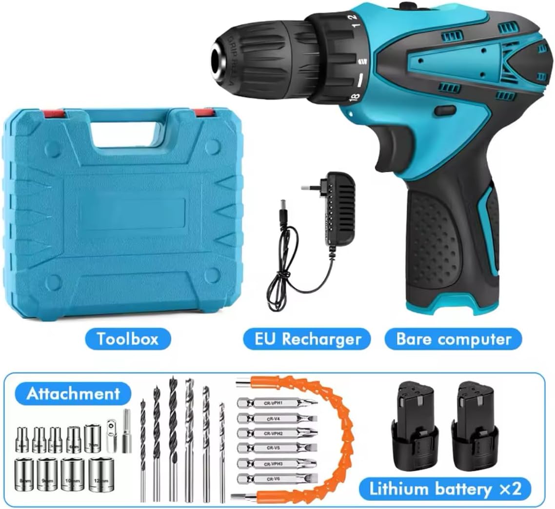 Cordless Drill Driver Set | Brushless Motor Electric Screwdriver | 2 Batteries & Box | Lithium Screwdriver Repair Tool Kit for DIY, Home, & Professional Use Image