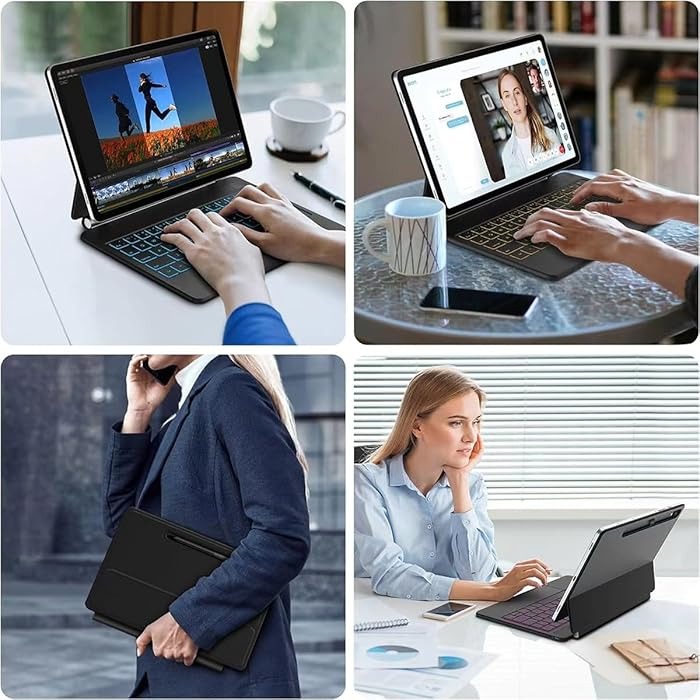 Keyboard Case Compatible with Samsung Galaxy Tab | Multi-Touch Trackpad, Pen Slot, Backlit Keys | Smart Arabic-English Keyboard with Magnetic Stand Image