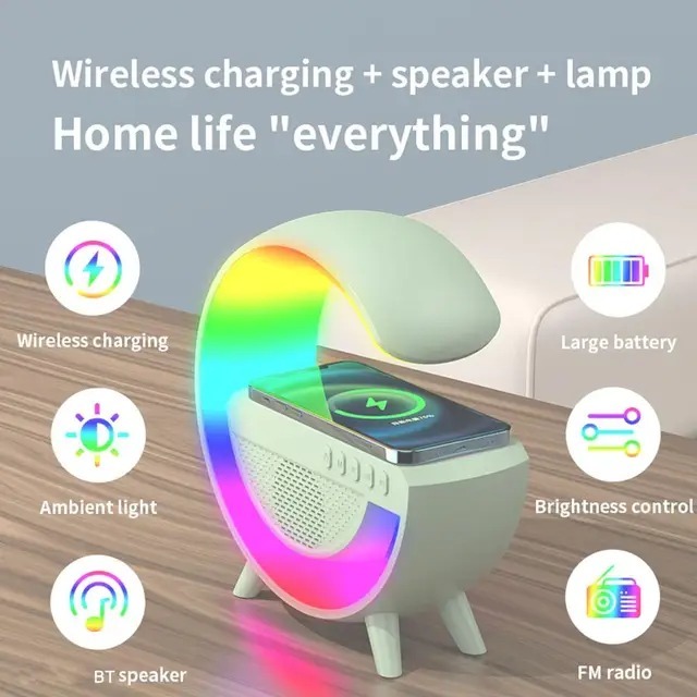 3-in-1 Night LED Desk Lamp | Bluetooth Speaker with 15W Wireless Charging Image