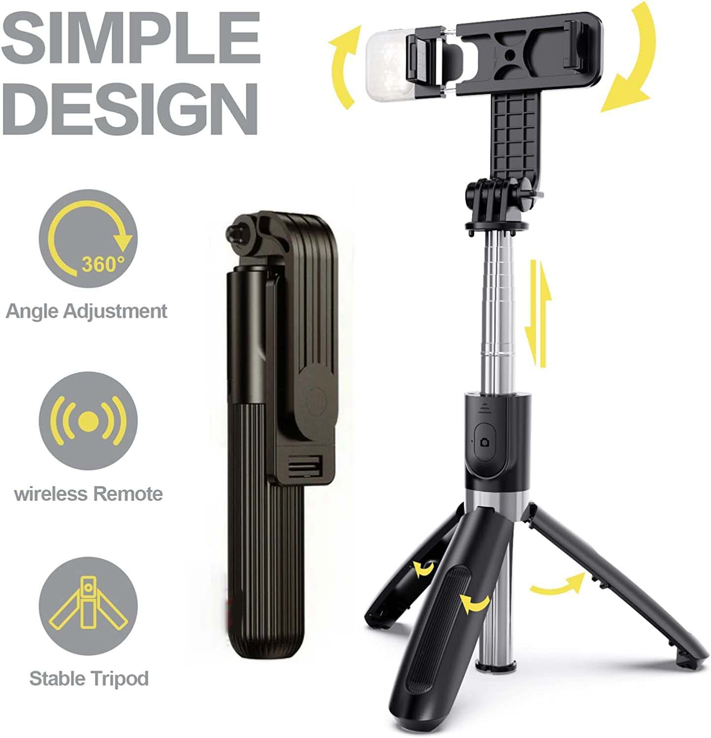 Bluetooth Selfie Stick Tripod D-10 | 360° Rotating Mini Live Broadcast Tripod with Detachable Remote for iOS & Android, Compact & Lightweight Image