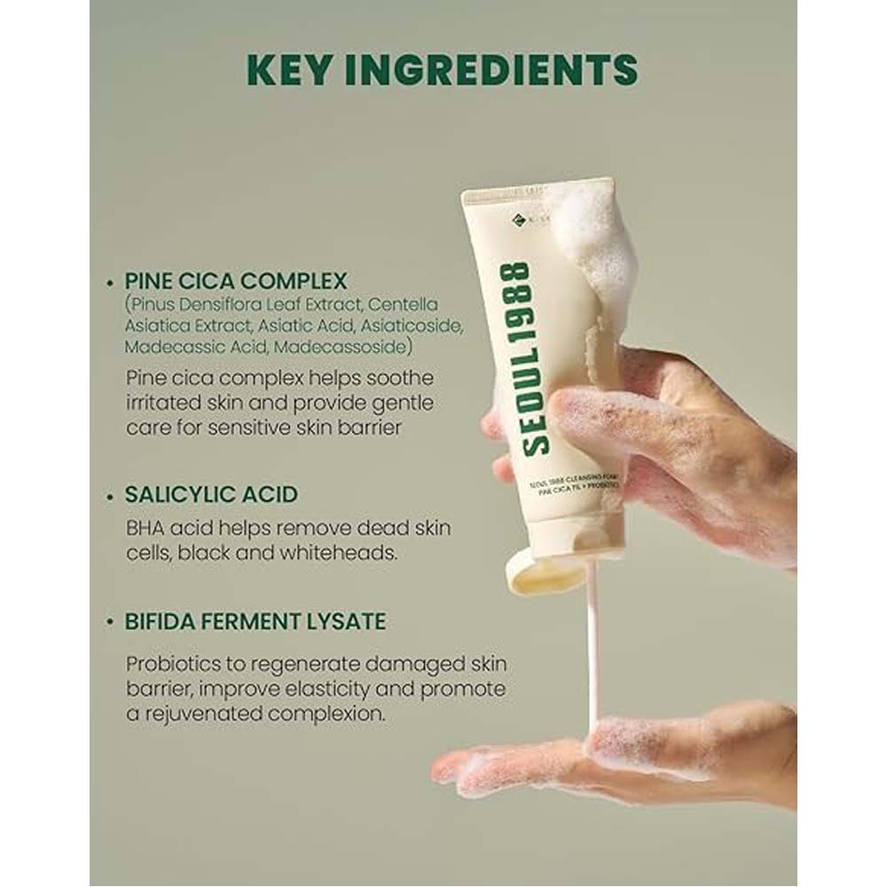 KSECRET SEOUL Pine Cica 1% + Probiotics Cleansing Foam. Soothing Korean face wash for sensitive skin. 150ml. Image