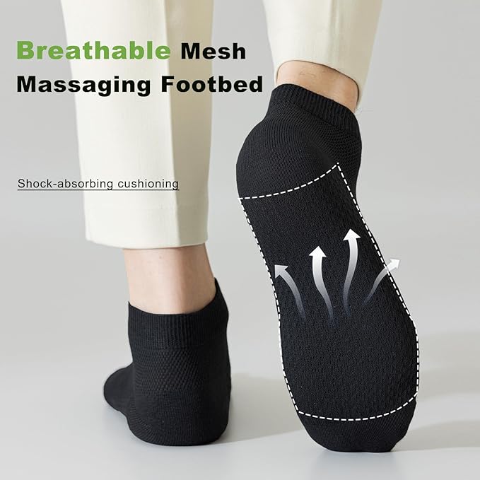 Men's Breathable Cotton Ankle Socks - 6 Pairs, Lightweight & Comfortable for All Seasons (Black) Image