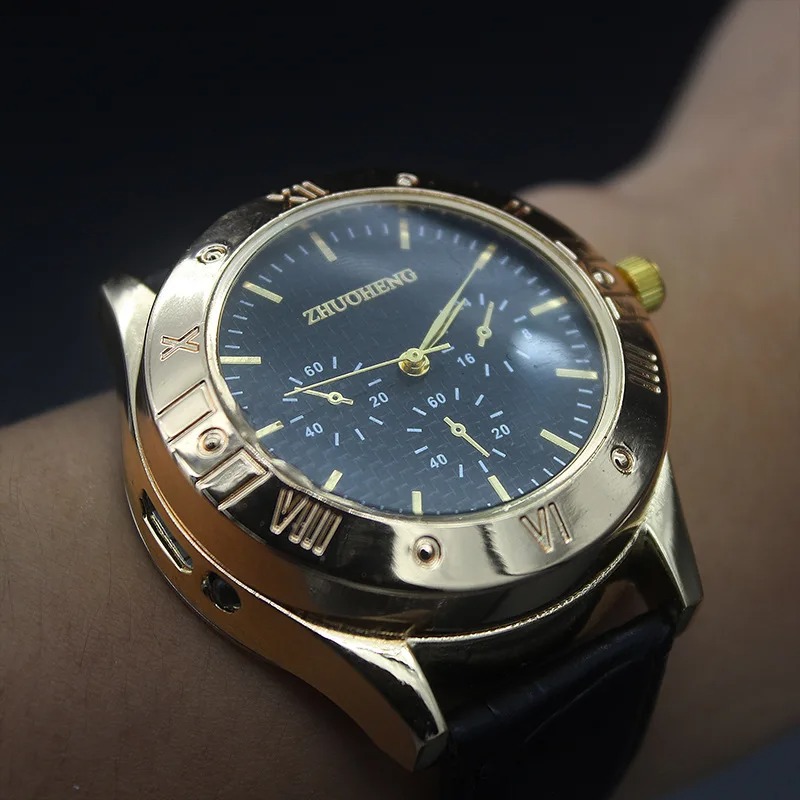 Cigarette Lighter Watch | Casual USB Charging Lighter with Heating Wire for Men (Golden) Image
