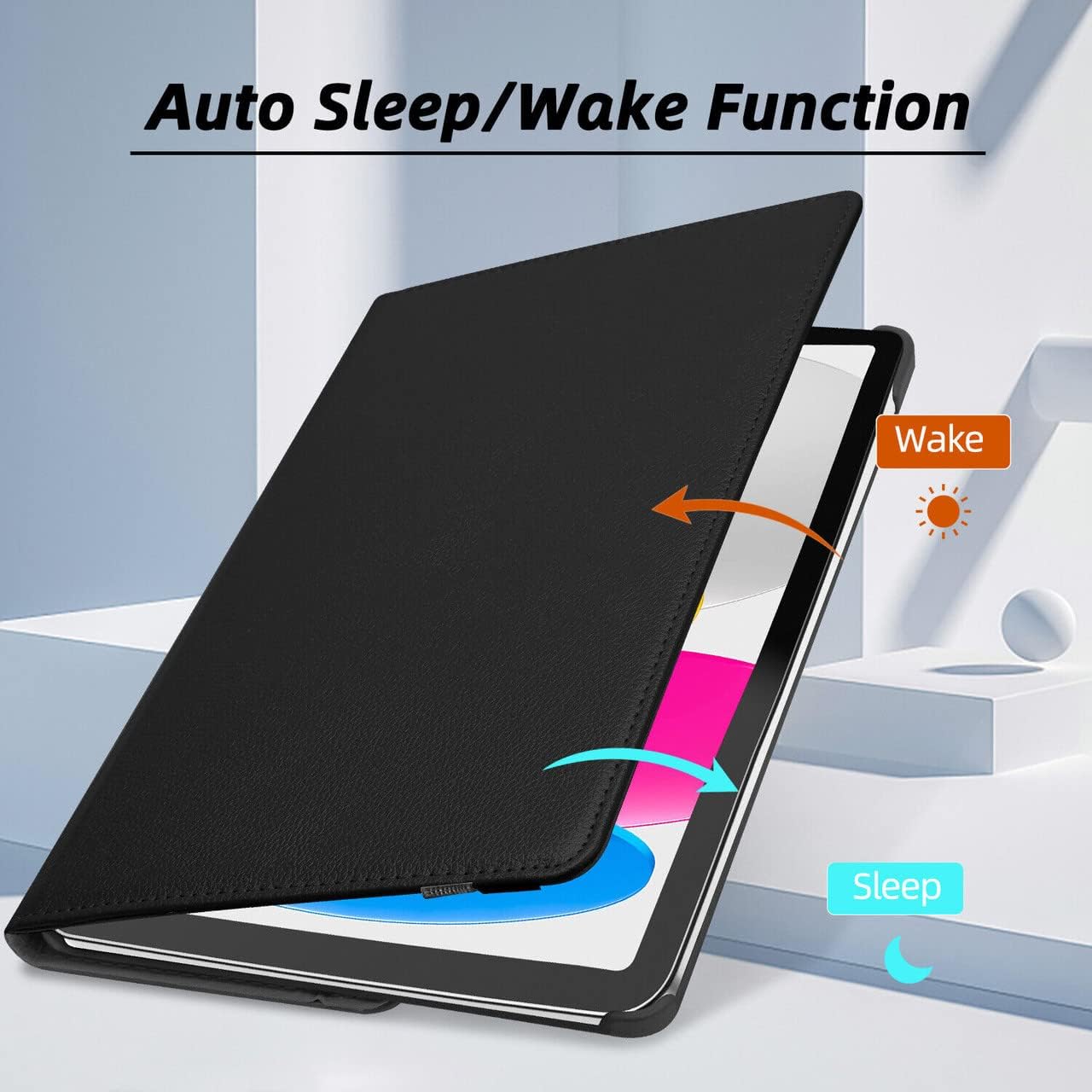 iPad 10th Gen 10.9" Leather Case - 360° Rotating Smart Cover with Auto Sleep/Wake & Multi-Angle Stand (Multi Colour) Image