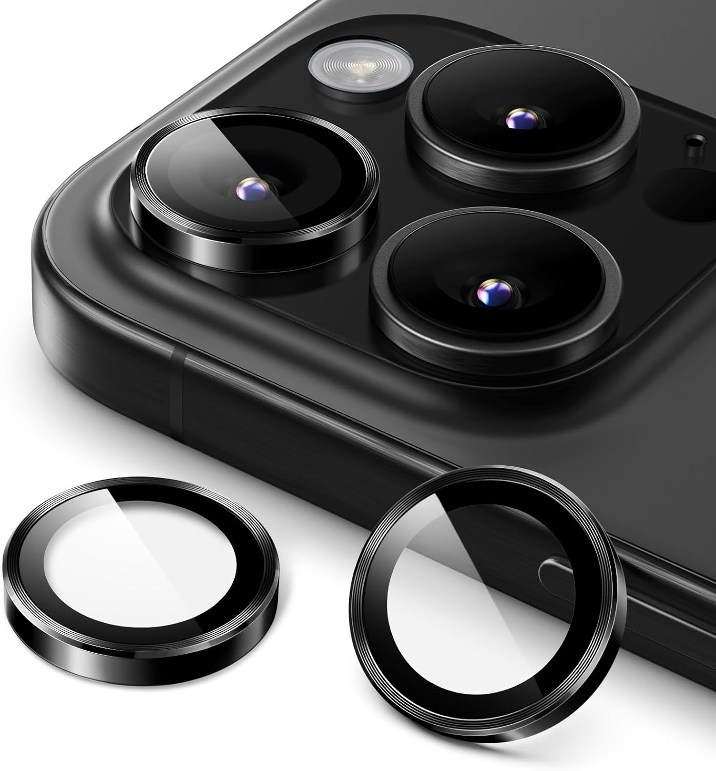 iPhone 16/17 Pro Max Camera Lens Protector - 3-Pack 9H Tempered Glass with Aluminum Alloy Ring, Anti-Scratch HD Cover (Black) Image