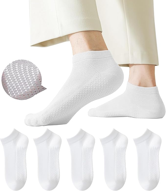 Men's Breathable Cotton Ankle Socks - 6 Pairs, Lightweight & Comfortable for All Seasons (White) Image