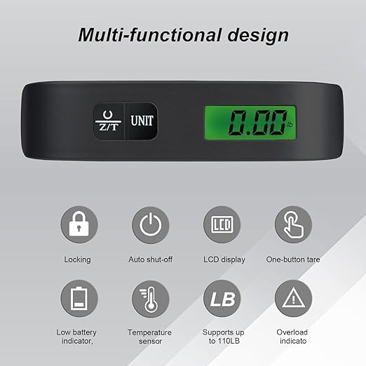 Travel Digital Luggage Scale – Portable Suitcase Weighing Scale with Temperature Display (110LB/50KG Capacity) Image