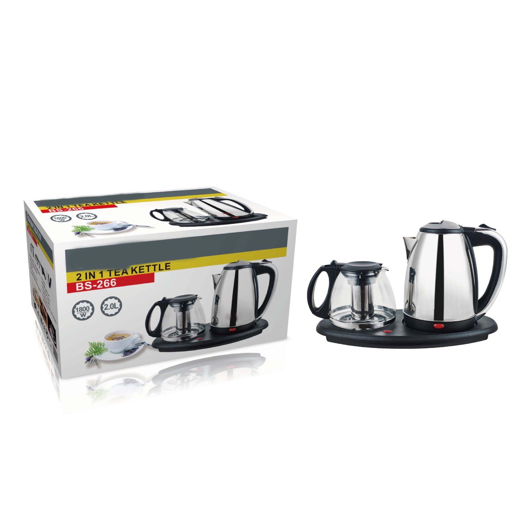 1800W 220V 2-in-1 Electric Kettle and Tea Maker with Tray – Stainless Steel, Automatic Shut-Off, 1.8L Capacity, Perfect for Tea and Coffee Brewing, Ideal for Home, Office, and Hotel Use Image