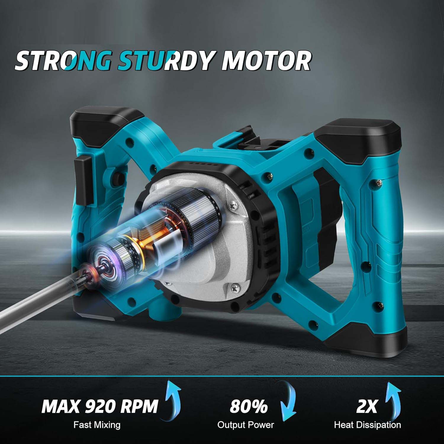 Cordless Paint & Mortar Mixer - 6-Speed 680RPM w/ 2 Rods for Concrete, Thinset & Paints Image