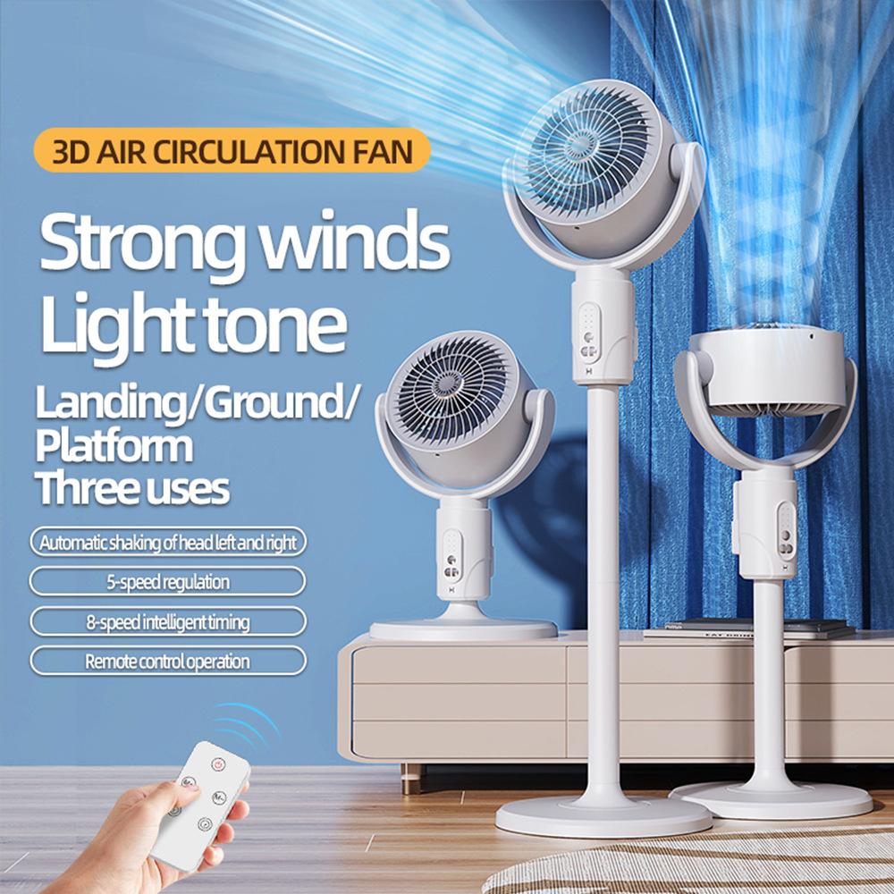 5-Speed Floor Fan - Adjustable Height, Rechargeable, Timer Control, 90° Oscillation for Whole Room Air Circulation Image