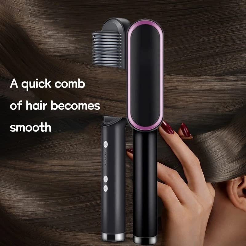 Multifunctional Hair Straightener Brush - Heating Curler, Straightener, and Styler Comb for Hair & Beard | Fast Heating Hair Straightening Iron with Anti-Scald Technology, Adjustable Temperature, and Dual Voltage | 2-in-1 Comb for Smooth Styling and Professional Results for Men and Women Image