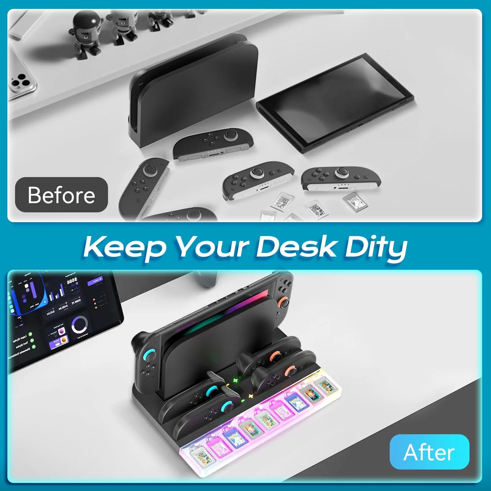 Switch 2 Charging Dock Station - Controller Charger with 7 RGB Lights, 9 Game Slots & Cooling Fan Image