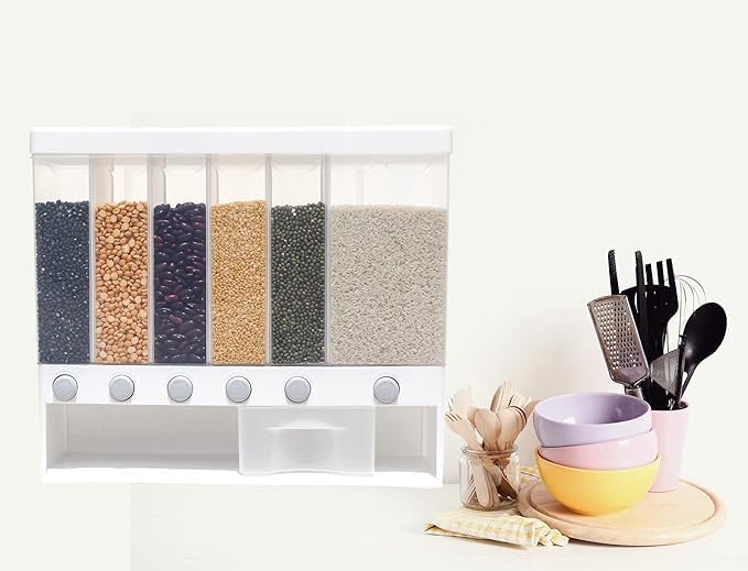 Wall Mounted Cereal Food Dispenser – 6-Section Space-Saving Kitchen Storage for Cereals, Pulses, and More Image