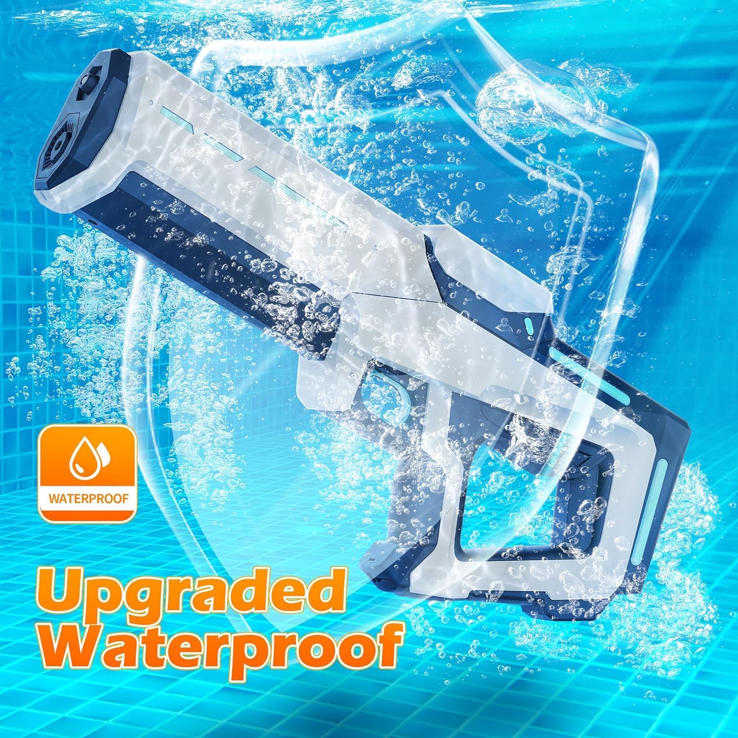 Electric Water Gun with Automatic Suction. 25-32ft range waterproof toy for adults & kids. Summer pool beach party fun. Image