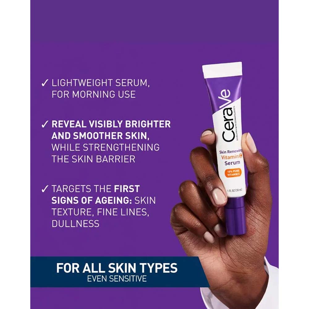 CeraVe Skin Renewing Vitamin C Serum - 30ml Brightening Serum with Hyaluronic Acid & Ceramides for Radiant Skin Image